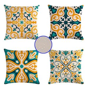 vigvog yellow blue outdoor indoor waterproof throw pillow covers 18×18 inch set of 4 boho floral double-sided pillow covers modern cushion cases for patio funiture garden farmhouse home decor