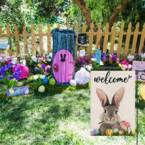 Decorative Welcome Rabbit Easter Garden Flag 12 X 18 Double Sided Spring Bunny Tulip Egg Easter Yard Flags Garden Yard Decorations for Outside