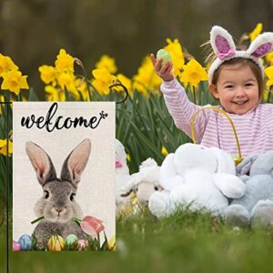 Decorative Welcome Rabbit Easter Garden Flag 12 X 18 Double Sided Spring Bunny Tulip Egg Easter Yard Flags Garden Yard Decorations for Outside