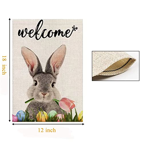 Decorative Welcome Rabbit Easter Garden Flag 12 X 18 Double Sided Spring Bunny Tulip Egg Easter Yard Flags Garden Yard Decorations for Outside