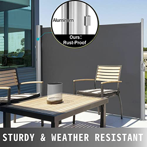 Nisorpa Retractable Screen for Patio 71'' H x 118'' L Standing Outdoor Privacy Retractable Side Awning Wind Screen Patio Garden Pools Side Pull Out Sun Shade Cloth Divider Blind Waterproof (Grey)