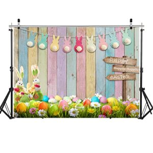 wolada 7x5ft spring easter backdrop happy easter colorful wood photography backdrops easter theme photography backdrop bunny rabbit colorful eggs grass floral baby kids party decor 12394
