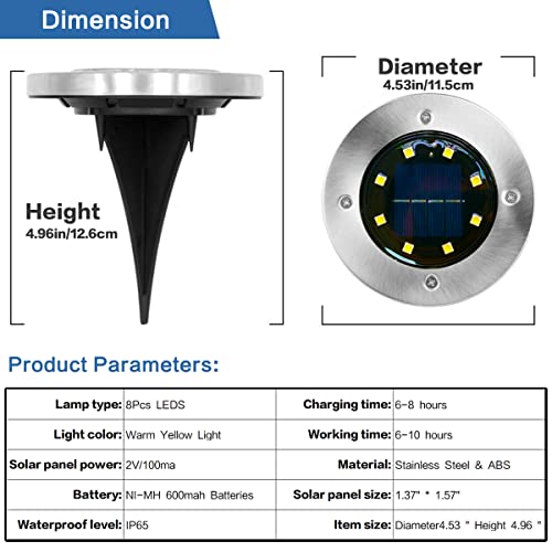 Solar Lights Outdoor Waterproof, 12 Pack Solar Ground Lights, Solar Garden Lights, Bright Solar Disk Landscape Lights for Lawn Patio Deck Pathway Yard Walkway(Warm Light)