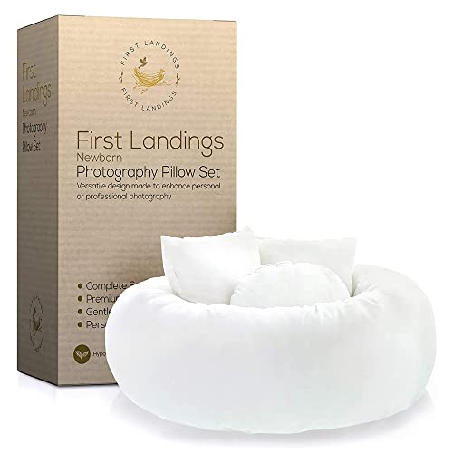 First Landings Newborn Posing Pillows - Photography Props for Baby Boy or Girl Photoshoots - Donut Pillow and 3 Posing Pillows