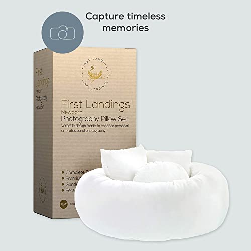 First Landings Newborn Posing Pillows - Photography Props for Baby Boy or Girl Photoshoots - Donut Pillow and 3 Posing Pillows