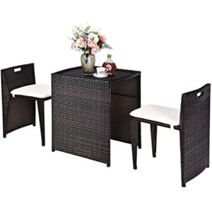 acquire 3pcs outdoor patio rattan furniture set space saving garden deck w/cushion weather-resistant rattan is suitable for outdoor