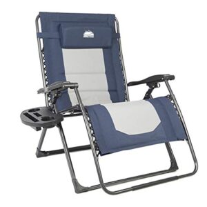 coastrail outdoor zero gravity chair oversized xxl 33.5″ width patio recliner padded reclining folding lounger with pillow, side table for camping, lawn, garden, 500lbs capacity blue/1pack