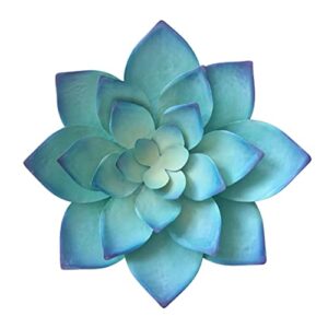 doitool metal flower wall art iron succulent sculpture floral hanging art decoration for indoor outdoor home garden patio bedroom living room blue