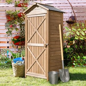 GLORHOME Outdoor Wooden Storage Sheds Tool Organizer Patio Garden Storage Cabinet Fir Wood Lockers with Workstation, Natural