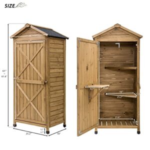 GLORHOME Outdoor Wooden Storage Sheds Tool Organizer Patio Garden Storage Cabinet Fir Wood Lockers with Workstation, Natural