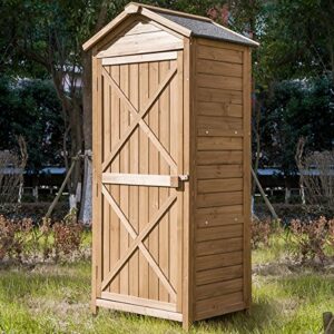 GLORHOME Outdoor Wooden Storage Sheds Tool Organizer Patio Garden Storage Cabinet Fir Wood Lockers with Workstation, Natural