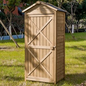 GLORHOME Outdoor Wooden Storage Sheds Tool Organizer Patio Garden Storage Cabinet Fir Wood Lockers with Workstation, Natural