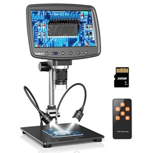 TOMLOV DM03 7" HDMI LCD Digital Microscope 1200X [Larger View & Larger Workspace] 1080P HD Screen Coin Microscope for Adult/Kids USB Soldering Microscope with Light Compatible with TV/Windows/MacOS