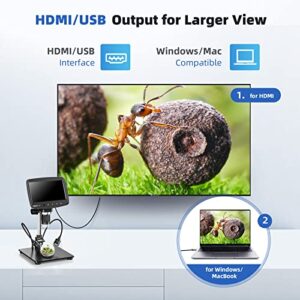 TOMLOV DM03 7" HDMI LCD Digital Microscope 1200X [Larger View & Larger Workspace] 1080P HD Screen Coin Microscope for Adult/Kids USB Soldering Microscope with Light Compatible with TV/Windows/MacOS