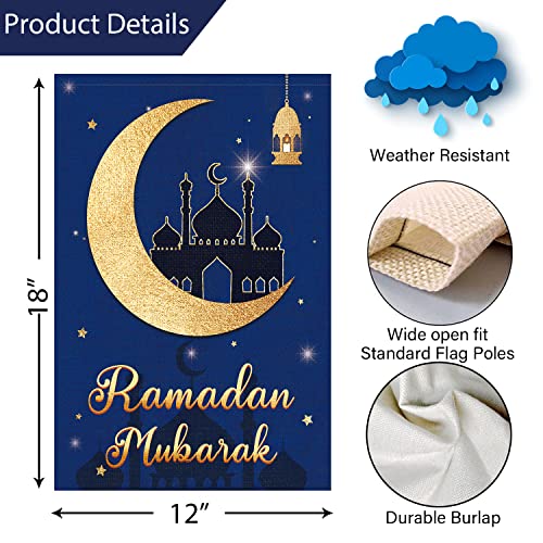 Louise Maelys Ramadan Eid Mubarak Garden Flag 12x18 Vertical Double Sided Welcome Ramadan Kareem Muslim Mosque Lantern Moon House Flags Banner Islamic Festival Celebration Yard Sign Ramadan Party Outdoor Decoration (ONLY FLAG)