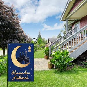 Louise Maelys Ramadan Eid Mubarak Garden Flag 12x18 Vertical Double Sided Welcome Ramadan Kareem Muslim Mosque Lantern Moon House Flags Banner Islamic Festival Celebration Yard Sign Ramadan Party Outdoor Decoration (ONLY FLAG)