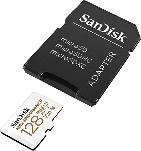 SanDisk 128GB MAX Endurance microSDXC Card with Adapter for Home Security Cameras and Dash cams - C10, U3, V30, 4K UHD, Micro SD Card - SDSQQVR-128G-GN6IA