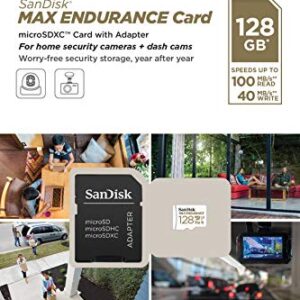 SanDisk 128GB MAX Endurance microSDXC Card with Adapter for Home Security Cameras and Dash cams - C10, U3, V30, 4K UHD, Micro SD Card - SDSQQVR-128G-GN6IA