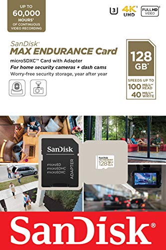 SanDisk 128GB MAX Endurance microSDXC Card with Adapter for Home Security Cameras and Dash cams - C10, U3, V30, 4K UHD, Micro SD Card - SDSQQVR-128G-GN6IA