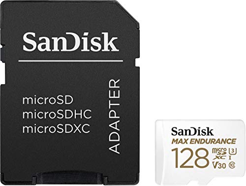 SanDisk 128GB MAX Endurance microSDXC Card with Adapter for Home Security Cameras and Dash cams - C10, U3, V30, 4K UHD, Micro SD Card - SDSQQVR-128G-GN6IA