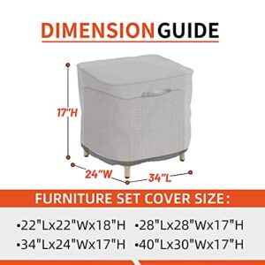 NARELECT Patio Ottoman Cover, 34" x24" x17" Waterproof Heavy Duty Durable Patio Furniture Covers, Outdoor Ottoman Cover Square Table Cover, Gray