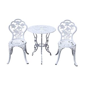 outdoor furniture bistro set with rose pattern 1 table 2 chairs for garden patio porch (white)