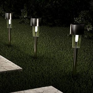 pure garden 50-lg1067 path lights-12.2” stainless steel outdoor stake garden, landscape, patio, driveway, walkway 12.2″ solar pathway lights-set of 12, silver