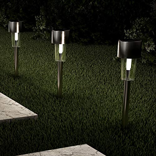 Pure Garden 50-LG1067 Path Lights-12.2” Stainless Steel Outdoor Stake Garden, Landscape, Patio, Driveway, Walkway 12.2" Solar Pathway Lights-Set of 12, Silver