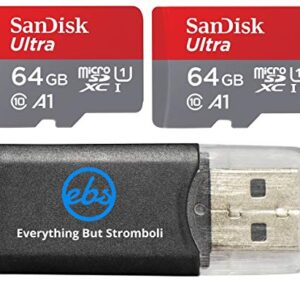 Sandisk Ultra micro SDXC Micro SD UHS-1 TF Memory Card 64GB 64G (Two Pack 64GB x2 =128GB) Class 10 w/ (1) Everything But Stromboli Memory Card Reader