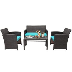 acquire 4pcs patio rattan furniture set cushioned chair sofa table suitable for patio, porch, garden and balcony, etc (color : b)