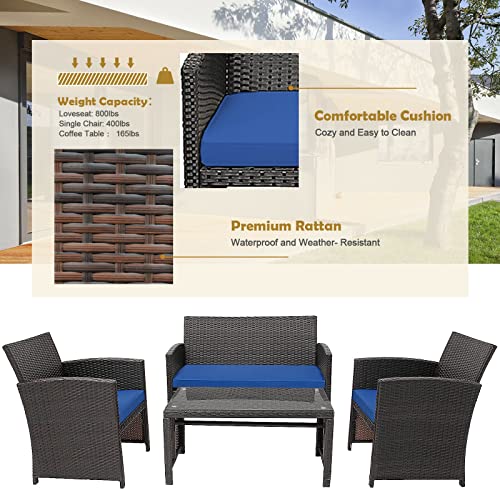 Acquire 4PCS Patio Rattan Furniture Set Cushioned Chair Sofa Table Suitable for Patio, Porch, Garden and Balcony, etc (Color : B)