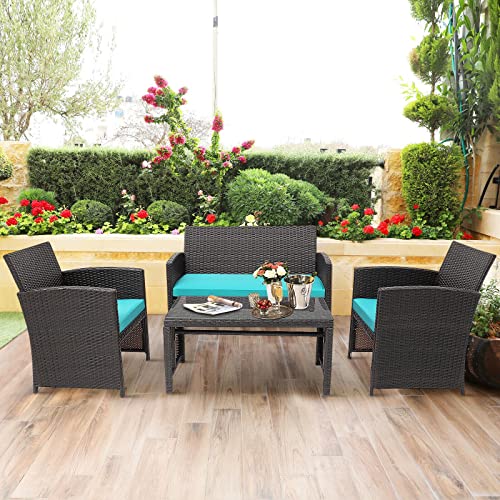 Acquire 4PCS Patio Rattan Furniture Set Cushioned Chair Sofa Table Suitable for Patio, Porch, Garden and Balcony, etc (Color : B)