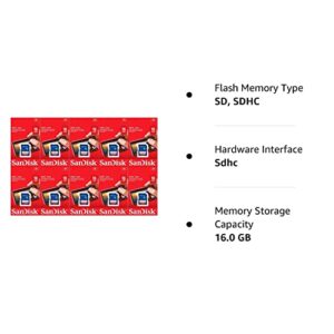 Sandisk 16GB (10 Pack) SD Card Bundle SDHC Class 4 Flash Memory | Model SDSDB-016G-B35 |