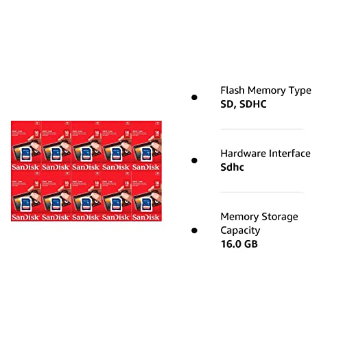 Sandisk 16GB (10 Pack) SD Card Bundle SDHC Class 4 Flash Memory | Model SDSDB-016G-B35 |