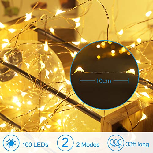 AMIR Upgraded Fairy String Lights, 100 LED 33FT Starry Lights, 2 Modes Waterproof Decorative Lights Battery Operated for Garden Wedding Christmas (Battery Not Included - 2 Pack)