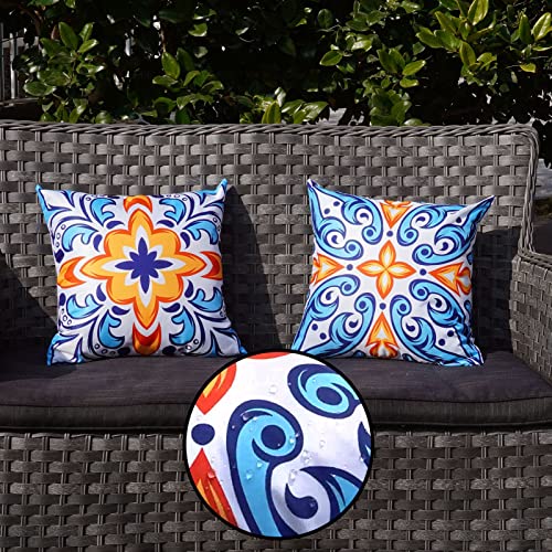 ONWAY Outdoor Pillow Covers Waterproof 16x16 Set of 4 Floral Boho Decorative Throw Cushion Cover Farmhouse Pillows for Bench Couch Patio Furniture