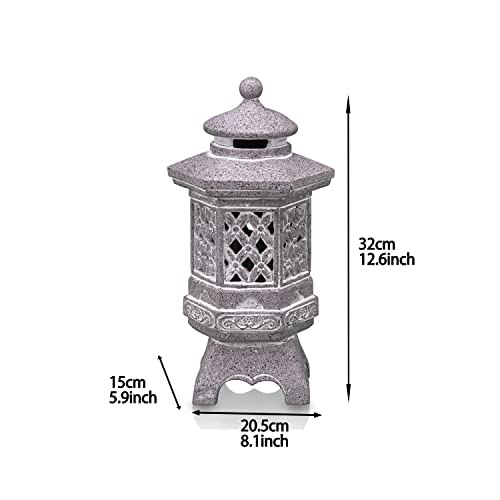 TERESA'S COLLECTIONS Pagoda Garden Statues with Solar Lights, Resin Zen Garden Lantern Asian Decor Outdoor Statues Yard Ornaments for Landscape Patio Porch Lawn Decorations, 12.6'' (Stone Finish)