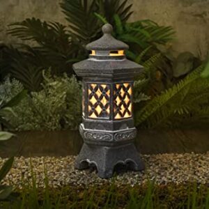 TERESA'S COLLECTIONS Pagoda Garden Statues with Solar Lights, Resin Zen Garden Lantern Asian Decor Outdoor Statues Yard Ornaments for Landscape Patio Porch Lawn Decorations, 12.6'' (Stone Finish)