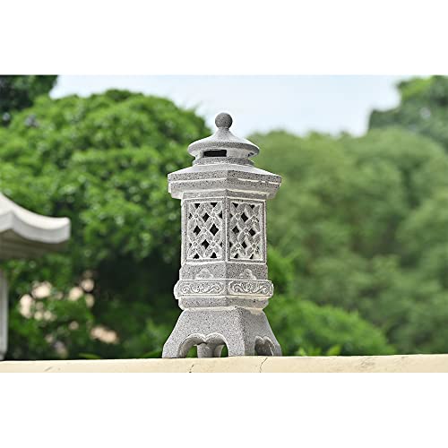 TERESA'S COLLECTIONS Pagoda Garden Statues with Solar Lights, Resin Zen Garden Lantern Asian Decor Outdoor Statues Yard Ornaments for Landscape Patio Porch Lawn Decorations, 12.6'' (Stone Finish)