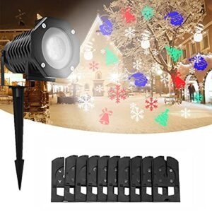 outdoor projection lights – high waterproof auto rotating spotlight with 10 rotating multicolor slides, lighting projector gobo lawn lights garden path party for christmas halloween easter decor