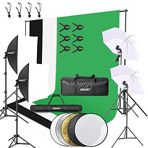 EMART 8.5 x 10 ft Backdrop Support System, Photography Video Studio Lighting Kit Umbrella Softbox Set Continuous Lighting for Photo Studio Product, Portrait and Video Shooting Photography