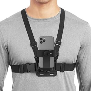 mobile phone chest strap mount gopro chest harness holder for vlog/pov, with iphone 13 12 11 pro max plus,samsung,gopro hero 9, 8, 7, 6, 5,osmo action, akaso,action camera and cell phones (4 to 7in)
