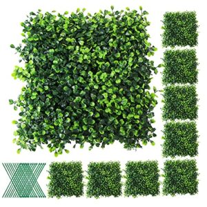 savieva grass wall panels, 8pcs 10x10inch artificial boxwood hedges panels, uv protected greenery backdrop wall faux grass decor for outdoor indoor garden backyard fence privacy hedge screen