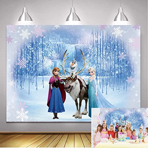 Frozen Ice World Princess Backdrop Winter Frozen Birthday Party Decoration Winter Children Photography Backdrop (7x5FT)