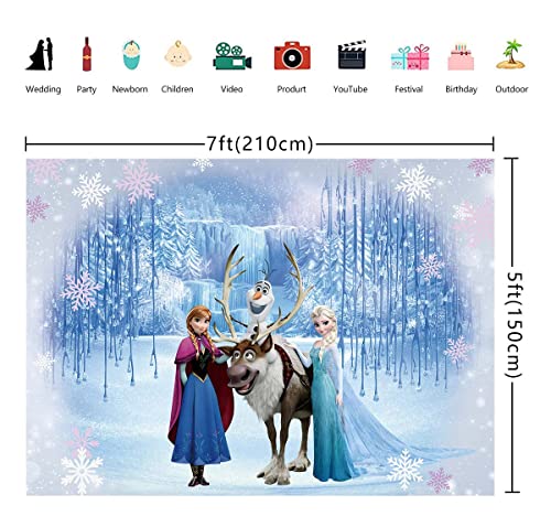 Frozen Ice World Princess Backdrop Winter Frozen Birthday Party Decoration Winter Children Photography Backdrop (7x5FT)