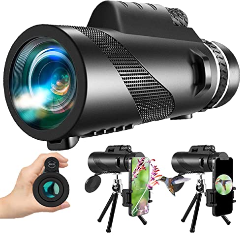 80x100 Monocular-Telescope High Powered for Smartphone Low Night Vision Monoculars for Adults High Definition Monocular Telescope for Stargazing Hunting Wildlife Bird Watching Travel Camping Hiking