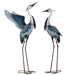 teresa’s collections garden decor blue heron sculptures great yard decor, 37-40.7 inch large metal cranes statues decoy for outdoor outside yard art patio pond pool lawn indoor decorations, set of 2