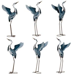 TERESA'S COLLECTIONS Garden Decor Blue Heron Sculptures Great Yard Decor, 37-40.7 Inch Large Metal Cranes Statues Decoy for Outdoor Outside Yard Art Patio Pond Pool Lawn Indoor Decorations, Set of 2