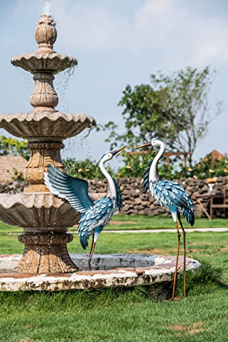 TERESA'S COLLECTIONS Garden Decor Blue Heron Sculptures Great Yard Decor, 37-40.7 Inch Large Metal Cranes Statues Decoy for Outdoor Outside Yard Art Patio Pond Pool Lawn Indoor Decorations, Set of 2