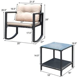 Acquire 3 PC Patio Rattan Conversation Set Rocking Chair Cushioned Sofa Garden Furniture